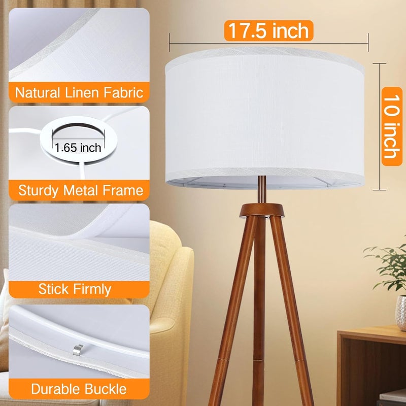 OUTON White Large Drum Lamp Shades for Floor Lamps, 17.5" Top x 17.5" Bottom x 10" High, Easy to Assemble, Replacement Linen Lampshades for Table Lamps & Bedside Lamps (1.65" Spider) - Image 3